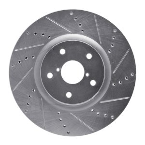 Subaru WRX Brake Rotor (1) - Front Right - R1 Concepts - Drilled & Slotted - Silver - `05-`20